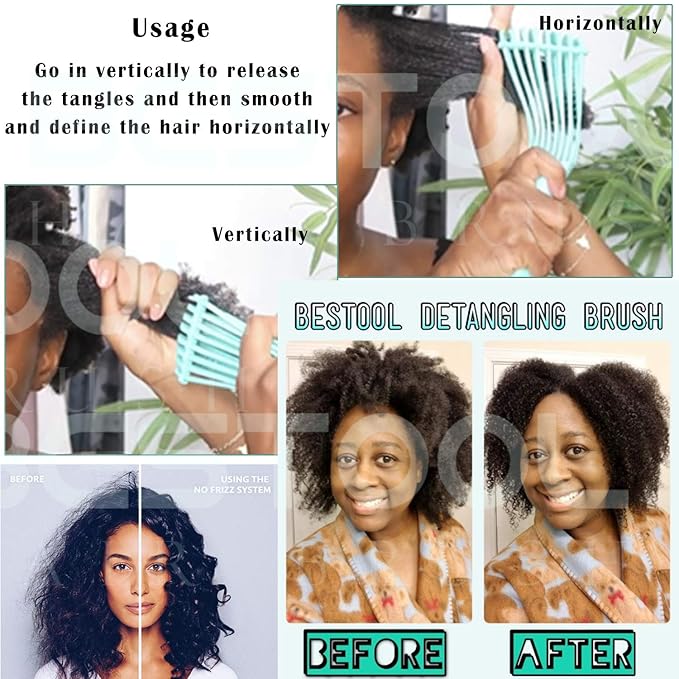 BESTOOL Detangling Brush, Detangler Brush for Natural Black/ Curly Hair Afro 3/4abc Texture, Faster n Easier Detangle Wet or Dry Hair with No Pain (Black)