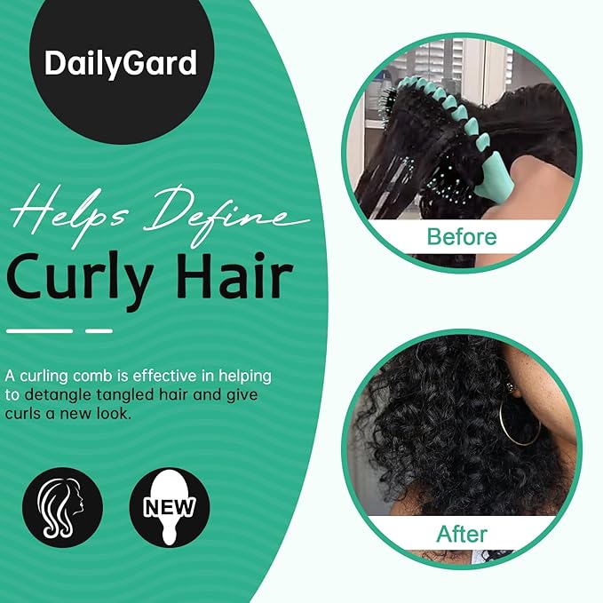 Curly Hair Brush Set,Curl Defining Brush for Curly Hair,Trident Handle Design,Detangling & Shaping & Defining Curls for Women and Girls,Wet or Dry Hair(Green)