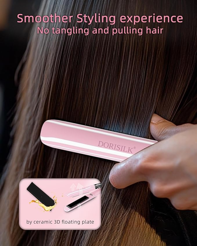 DORISILK 500 Degree High Temp Professional Hair Straightener，30s Fast Heating Ceramic Flat Iron ，2 in 1 Hair Straightener and Curler，Plasma Flat Iron Get Frizz-Free and Shiny(Pink)