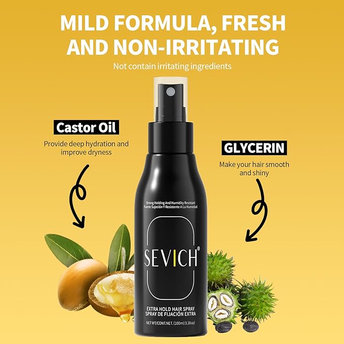 SEVICH Extra Hold Hair Spray,Level 4 Strong Hold Humidity Resistant Hairspray for Men & Women,Lightweight Texture & Shaping Effect,Refreshing & Non-sticky,100ml