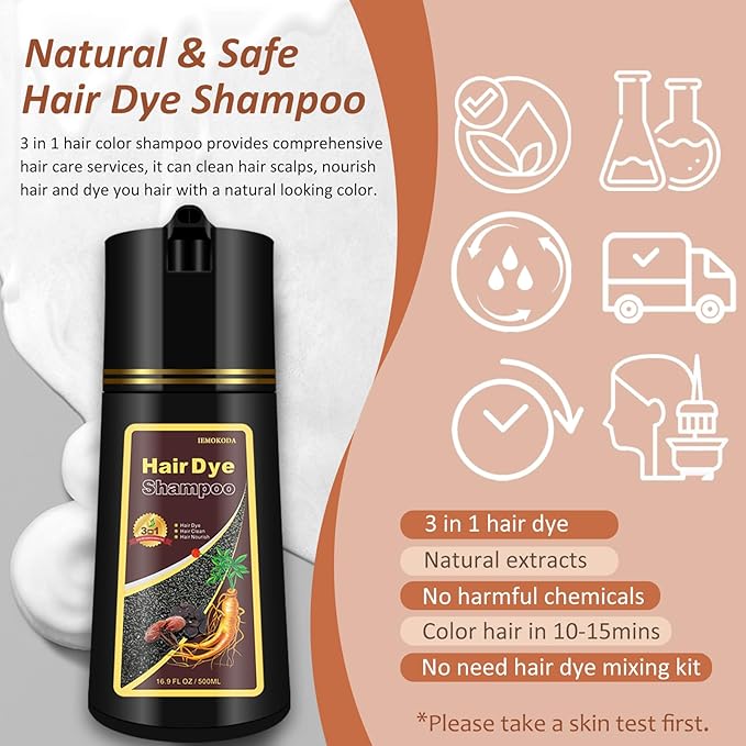 Dark Wine Red Hair Dye Shampoo 3 in 1, Dark Burgundy for Men & Women Hair Colors in Minutes, Shampoo Para Canas Long-Lasting 16.9 Fl Oz (Dark wine red)