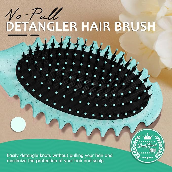 Curly Hair Brush Set,Curl Defining Brush for Curly Hair,Trident Handle Design,Detangling & Shaping & Defining Curls for Women and Girls,Wet or Dry Hair(Green)