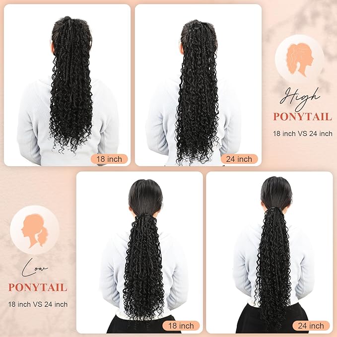 Drawstring Ponytail for Women 24 inch Boho Braids with Long Wavy Hair Clip in Synthetic Hair Extension for Daily Use (T1B/27#, 24 Inch)