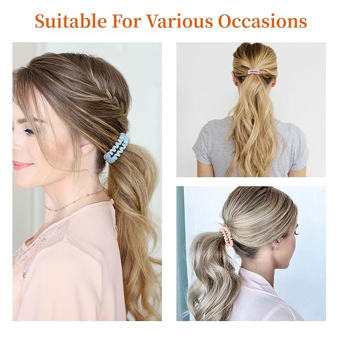 Coil Hair Ties for Thick Ponytail Holder Women No Crease Hair Ties Phone Cord Hairties with Plastic Spiral(Thin Dazzle Colorful)