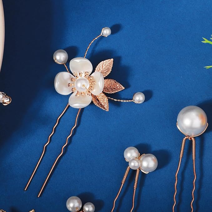 12 Pieces Bride Hair Pins Rhinestones Gold Hair Accessories for Women Crystal Wedding Hairpiece for Bridesmaids