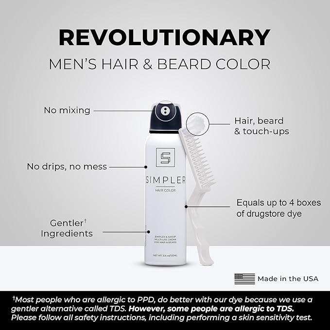 Simpler Hair Color for Men Kit for Full Gray Coverage - Light Brown Men’s Hair Dye - Easy Hair or Beard Dye for 100% Gray Coverage - Ammonia Free Hair Color, Beard Coloring for Men