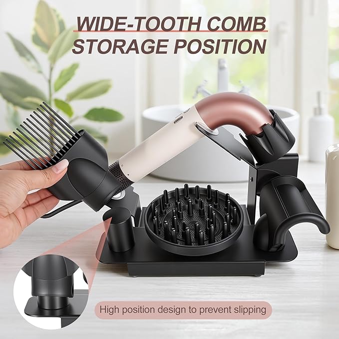 Affogato Hair Dryer Holder Stand Compatible with Dyson Supersonic, Magnetic 4 Holes Countertop Hair Dryer Organizer, Steel Storage Rack for Attachments Diffuser/Nozzles