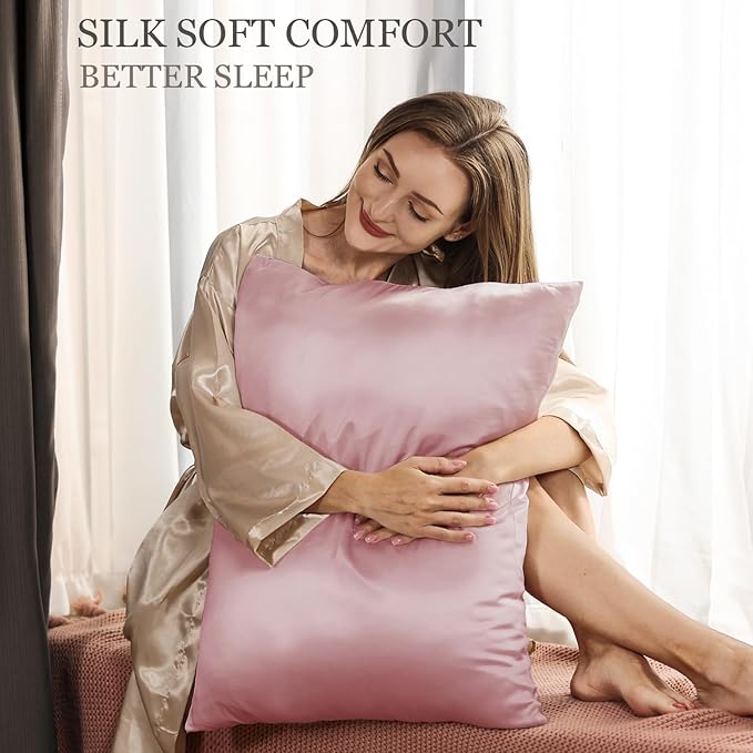 Adubor 100% Silk Pillowcase - Mulberry Silk Pillow Cases, 23 Momme 6A Grade Fibers, Silk Pillow Case for Hair and Skin Health, with Hidden Zipper (Standard 20''×26'', Medium Pink, 1PC)