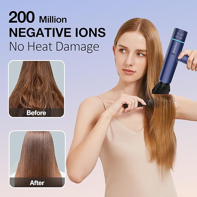Ionic Hair Dryer with Diffuser and Concentrator, Professional Lightweight Quiet Blow Dryer, Powerful 1600 Watt Motor for Fast Drying and Straight & Wavy Hair, 3 Temps/2 Speeds, 6.56 Ft Cord, Blue