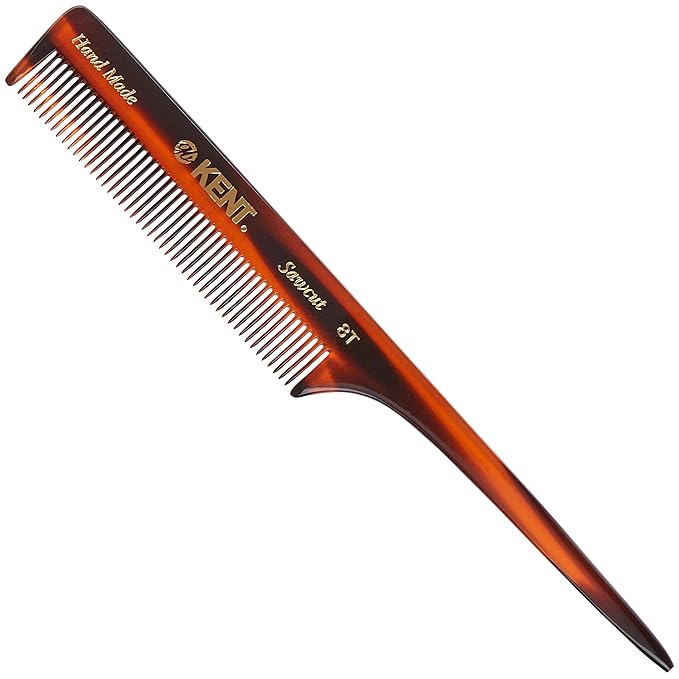 Kent 8T Rat Tail Combs Teasing Comb for Hair Styling and Sectioning, Handmade Fine Tooth Comb Parting Combs for Braiding Hair and Styling for Women, Saw Cut and Hand Polished, Made in England