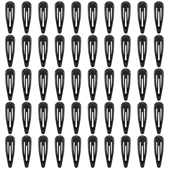 Glossy Black Snap Hair Clips by FLAREANN – 50 PCS 2 Inch Non-Slip Metal Hair Barrettes for Women – Classic Black Hair Clips for Daily Styling & Minimalist Accessories