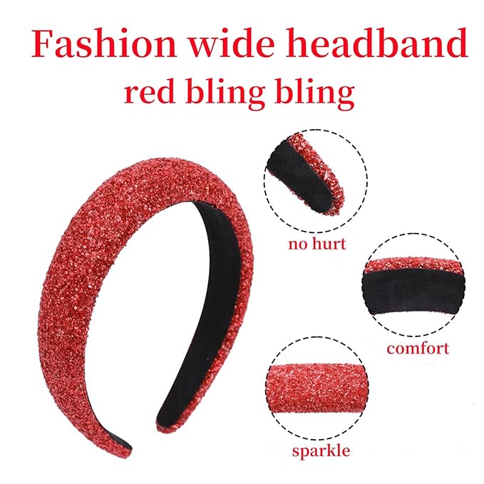 Red Sparkle Headband for Women Bling Wide Headbands Fashion Glitter Head Band Comfortable High Elastic Hairband Hair Hoop Hair Accessories for Women