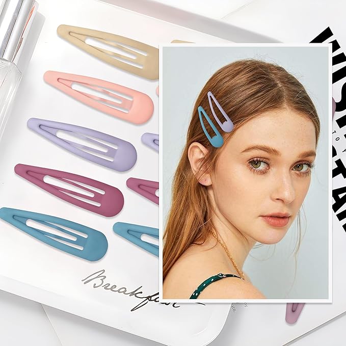 24 PCS 2.36 In Metal Snap Hair Barrettes For Women Water Drop Shape Hair Clips For Thick Thin Fine Hair,Matte Pink Blue Purple Rose Red