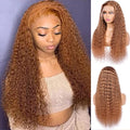 Brown Deep Curly Wave Human Hair Lace Front Wigs with Baby Hair for Black Women Pre Plucked 180% Density Brazilian Virgin Hair HD Transparent Lace Frontal Wig 22 Inch