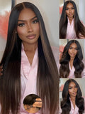 Julia Hair Chestnut Brown Ombre Yaki Straight 7x5 Pre Cut HD Lace Put On and Go Wig Bye Bye Knots Glueless Human Hair Wigs with Invisi Drawstring Pre Plucked Bleached Knots Beginner Friendly 24 Inch