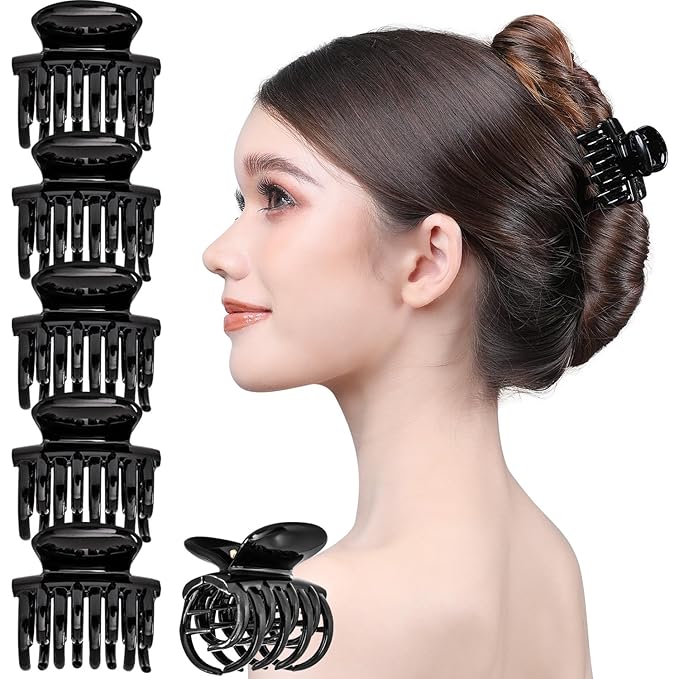 RC ROCHE 6 Pcs Double Claw Hair Clip Tooth Claw Clip Grip Tooth Jaw Clamps Thin Fine Hair Strong Hold No Slip Undo Clutchers for Women, Small Black