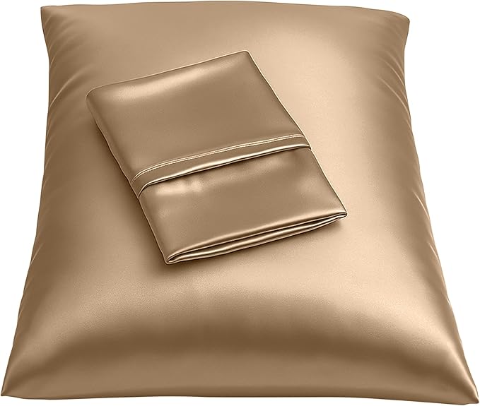 BLISSFORD Satin Pillowcase with Zipper, for Hair and Skin Care, Feels Soft and Cool Like a Silk Pillowcase, Beige Satin Pillow Cases 2 Pack, Slik Pillow Cover, Queen Size, Set of 2