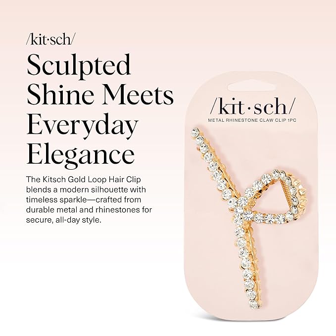 Kitsch Gold Loop-Shaped Hair Clip for Women with Rhinestones - Durable Metal, Strong Hold, & Elegant | Gold Hair Accessories | Ideal Gifts for Women - 1pc