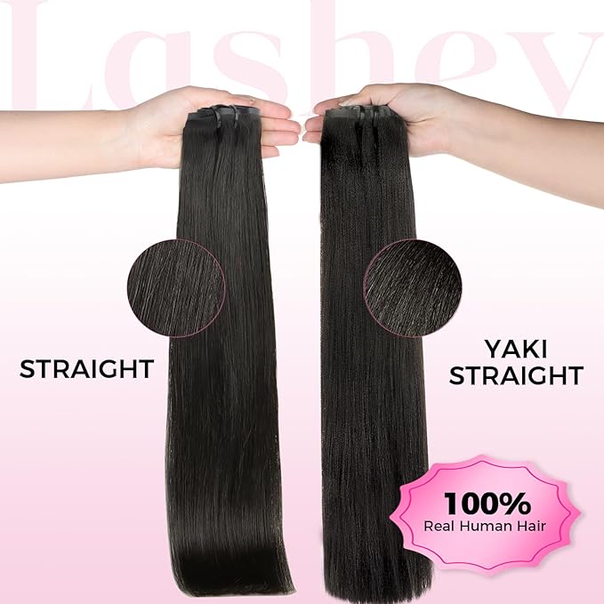Lashey Seamless Clip in Hair Extensions Human Hair Extensions, 180g 9pcs Straight Natural Black Fuller Real Human Hair Clip in Extensions 20 Inch