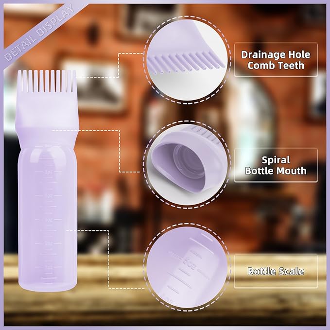 BLAAROOM Root Comb Applicator 6 Ounce, 2 Pack Hair Oil Dispenser With Brush for Oiling and Dyeing - Purple