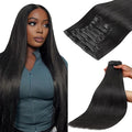 Lashey Seamless Clip in Hair Extensions Human Hair Extensions, 160g 9pcs Straight Natural Black Fuller Real Human Hair Clip in Extensions 16 Inch