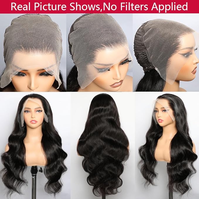 VIPbeauty 13x6 Full Lace Frontal Wigs Human Hair Pre-Bleached Knots 180 Density HD Transparent Body Wave Lace Front Wigs Glueless Pre Plucked with Baby Hair 22 Inch