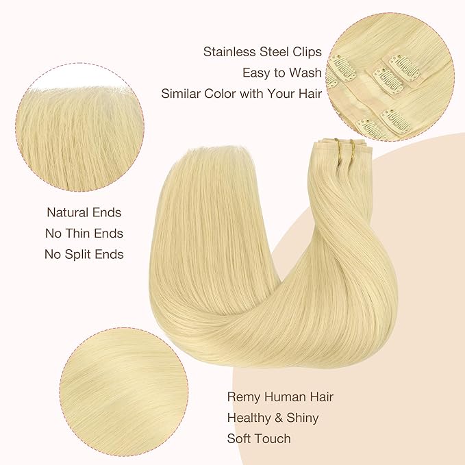 GOO GOO Clip in Hair Extensions Real Human Hair, Remy Human Hair Extensions Clip ins for Women, Natural Human Hair, 20inch 110g 7Pcs, 22F Light Golden Blonde