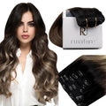 RUNATURE Clip in Hair Extensions Real Human Hair, Balayage Black to Blonde Clip in Extensions, Real Human Hair Clip in Extensions, Easy to Install, Soft Remy Natural Hair, 20 Inch 120g 7pcs