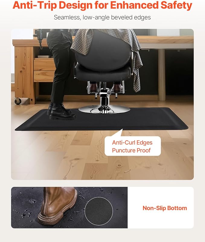 VEVOR Salon Mat for Hair Stylist, 3 x 5 FT Rectangle Salon Chair Mat Anti Fatigue, 1/2" Thickened PVC + NBR Barber Shop Floor Mat with Round Cut Out, Anti-Trip Beveled Edges & Non-Slip Bottom