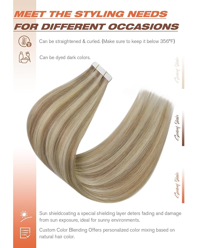 Sunny Hair Tape in Hair Extensions Human Hair, Blonde Hair Extensions Tape in Highlight Blonde Human Hair Tape in Extensions 16 inch 50G