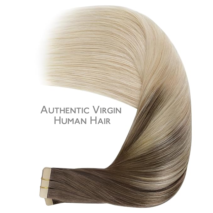WENNALIFE Tape in Hair Extensions Human Hair, 40pcs 100g 20 inch Ombre Sandy Brown to Platinum Blonde Hair Extensions Real Human Hair Straight Tape in Extensions Invisible Human Hair Extensions