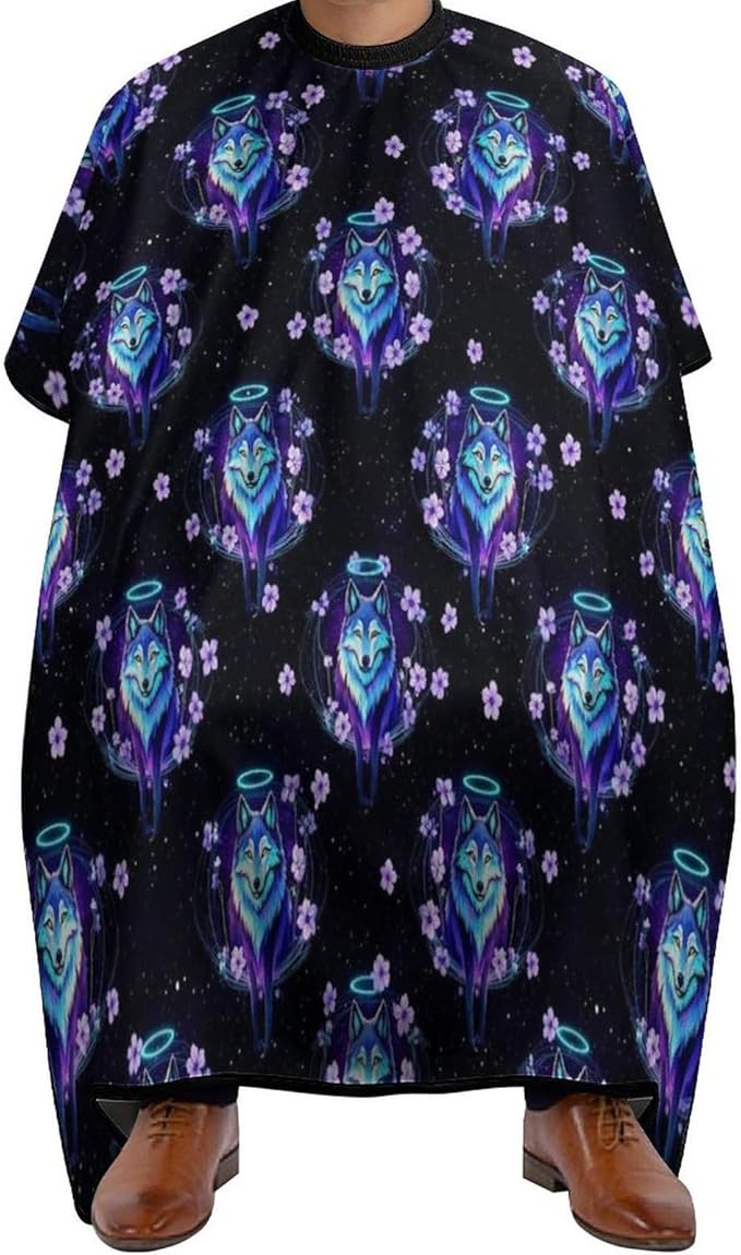 Salon Cape Trippy Magic Wolf Flowers Floral Hair Cutting Cloak, Extra Long Professional Hair Cutting Apron for Hair Cutting, Haircut Tools