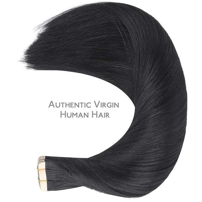 WENNALIFE Tape in Hair Extensions Human Hair, 20pcs 50g 24 inch Jet Black Remy Hair Extensions Straight Human Hair Tape in Extensions Skin Weft Tape Extensions Human Hair