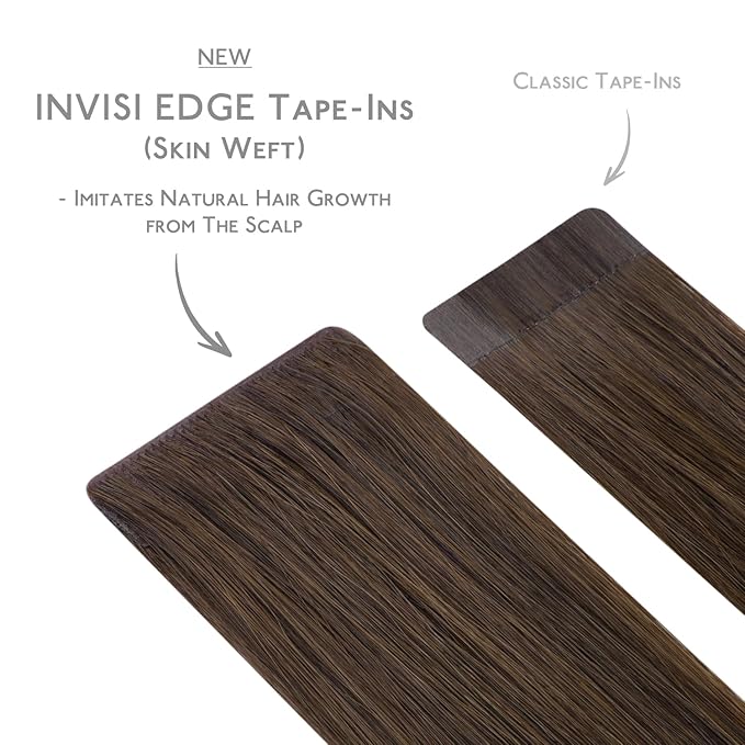 WENNALIFE Invisi Edge & Classic Tape in Hair Extensions Human Hair, 22 Inch 100g 40pcs(20pcs Invisi Edge & 20pcs Classic) Chocolate Brown Invisible Luxury Remy Hair Natural Seamless Injected Tape Ins