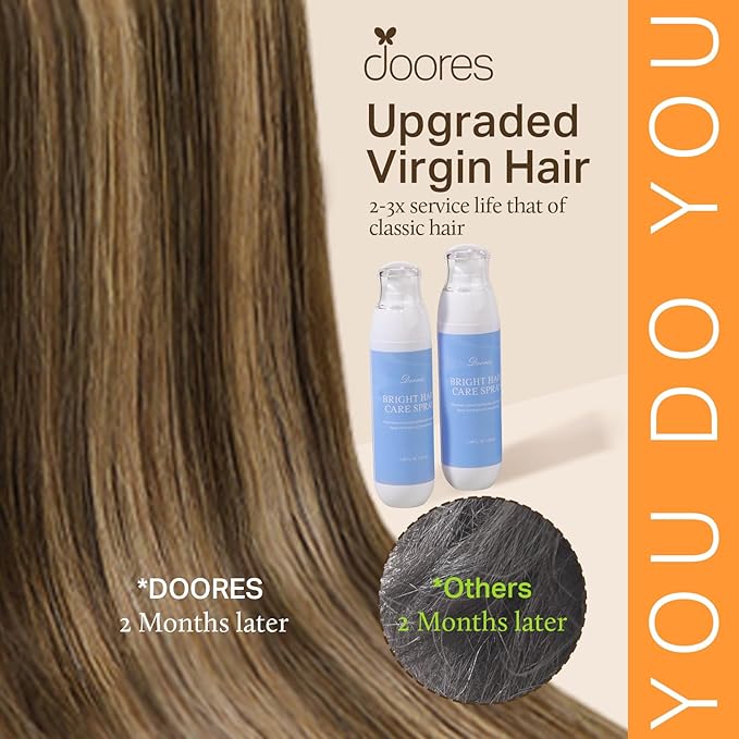 DOORES Human Hair Clip-in Extensions, Chocolate Brown to Caramel Blonde, 7pcs 110g 22 Inch, Seamless Clip-in with Skin Weft Remy Straight Invisi Edge Hair Extensions