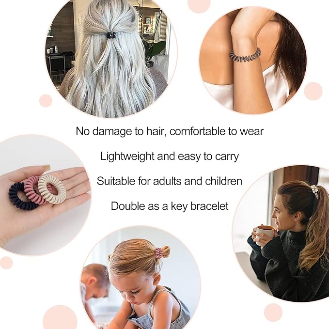 JessLab Spiral Hair Ties, 20 Pcs Traceless Phone Cord Hair Ties No Crease Spiral Bracelet Plastic Coil Ponytail Holders No-Damage Headband Hair Accessory for Girls Women Ladies Gift (Fabric Covered)
