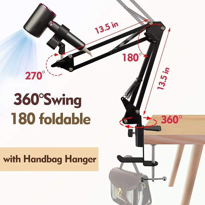 Blow Dryer Stand Hands Free 360 Rotate Hands Free Hair Dryer Holder，Adjustable Hair Dryer Stand Hands Free, Hands Free Blow Dryer Holder Stands Free Clip Suitable for 99%