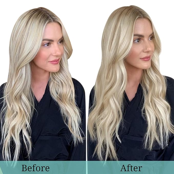 DOORES Clip-in Hair Extensions - Real Human Hair, Dark Blonde Highlighted Bleach Blonde 80g, 12 Inch, 7pcs Straight Natural Clip-ins