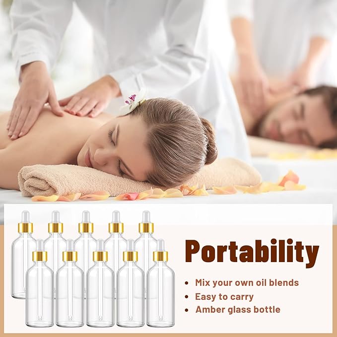 Tessco for you 20 Pack 3.4 oz Glass Dropper Bottles with Glass Eye Droppers for Essential Oils, Empty Oil Bottles with Funnel, Labels and Pipette for Hair Oils Perfume Cosmetic Travel(Amber)