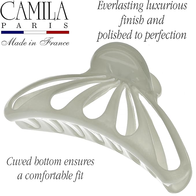 Camila Paris CP3637 French Hair Clip for Women Thick Hair for Long Curly Wavy Hair, Gray, Girls Hair Claw Clips Fashion Styling Hair Accessories for Women, Strong Hold No Slip Grip, Made in France