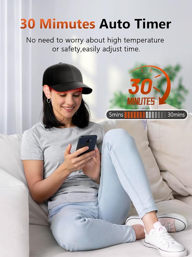 Red Light Therapy Cap for Hair Growth, Infrared Red Light Therapy Hat for Men & Women Thinning Hair Regrowth with 660nm 850nm 940nm Wavelengths, Includes Timer & Controller