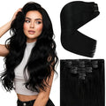 Ve Sunny Clip in Hair Extensions Real Human Hair, Clip on Hair Extensions for Women, Human Hair Clip in Extensions Jet Black Hair Extensions Natural 5pcs 12inch 80g