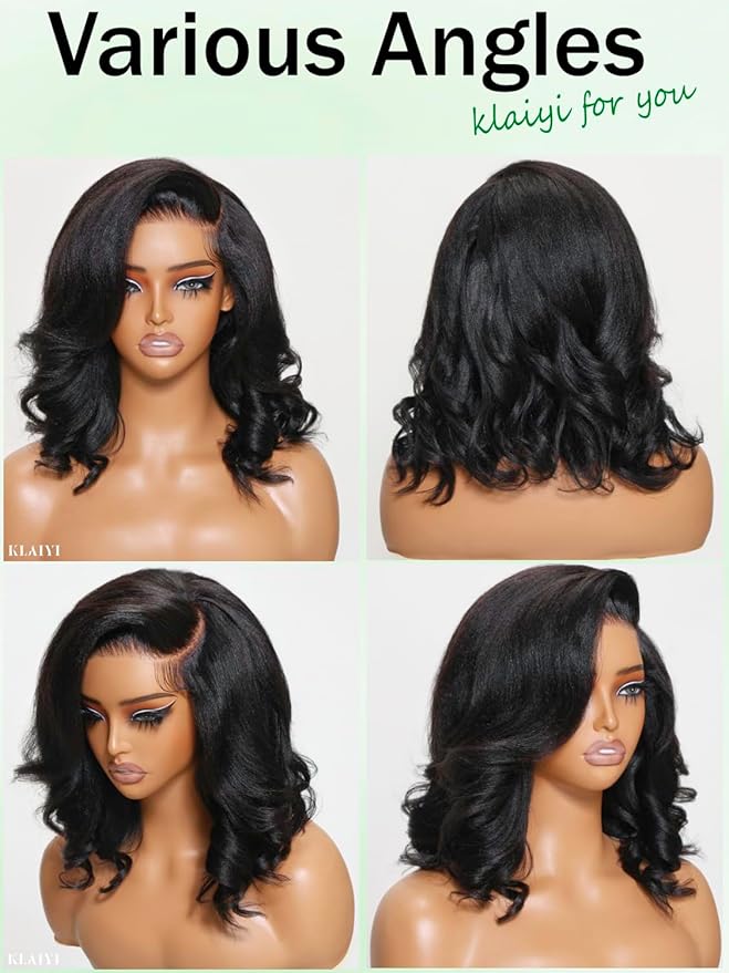 KLAIYI Light Yaki Straight Bob Loose Wave Pre Everything 13x4 Lace Front Wigs Human Hair Precut Lace Pre Plucked Bleached Glueless Wear and Go Wigs for Women Bye Bye Knots Wig Beginner Friendly 10Inch