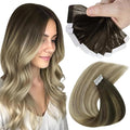 Sunny Tape in Hair Extensions Human Hair Dark Brown Balayage Blonde Hair Extensions Real Human Hair Tape ins 16 Inch Tape in Extensions 20Pcs 50g