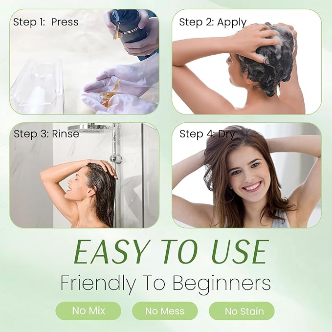 Black Hair Dye Shampoo 3 in 1, Natural Instant Hair Color Shampoo for Women Men 100% Gray Hair Coverage Champu Para Canas Mujer, Lasting 3-4 Weeks & Easy to Use & All Hair Types & Root Touch Up, 500ml