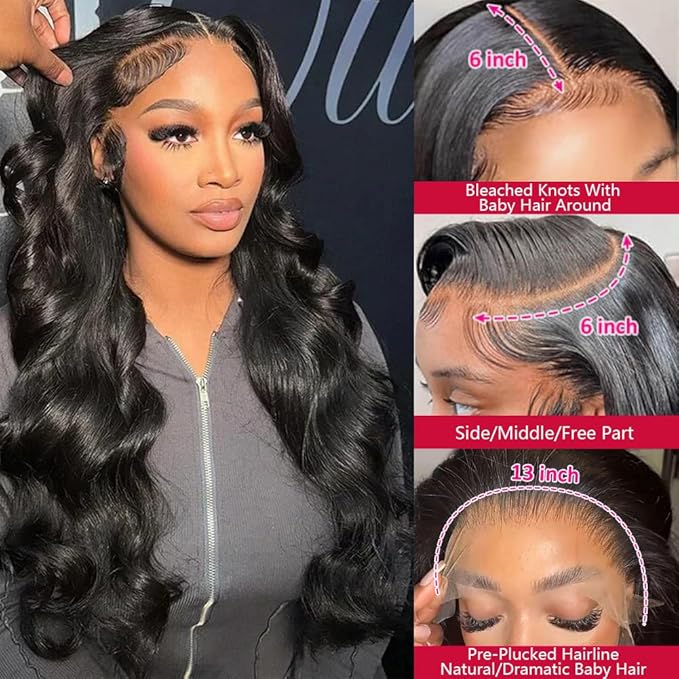 VIPbeauty 13x6 Full Lace Frontal Wigs Human Hair Pre Bleached Knots 180 Density Brazilian Body Wave HD Lace Front Wigs Pre Plucked for Women with Baby Hair Natural Hairline 24 Inch