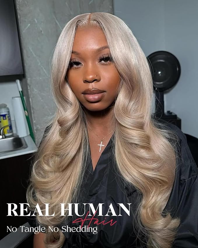 Alididi Ash Blonde Wig Human Hair 180% Density Milk Tea Ash Blonde Wig 13x6 Body Wave Hd Thin Lace Front Wigs Human Hair Full And Thicker Pre Plucked Pre Cut Natural Hairline With Baby Hair 28 inch