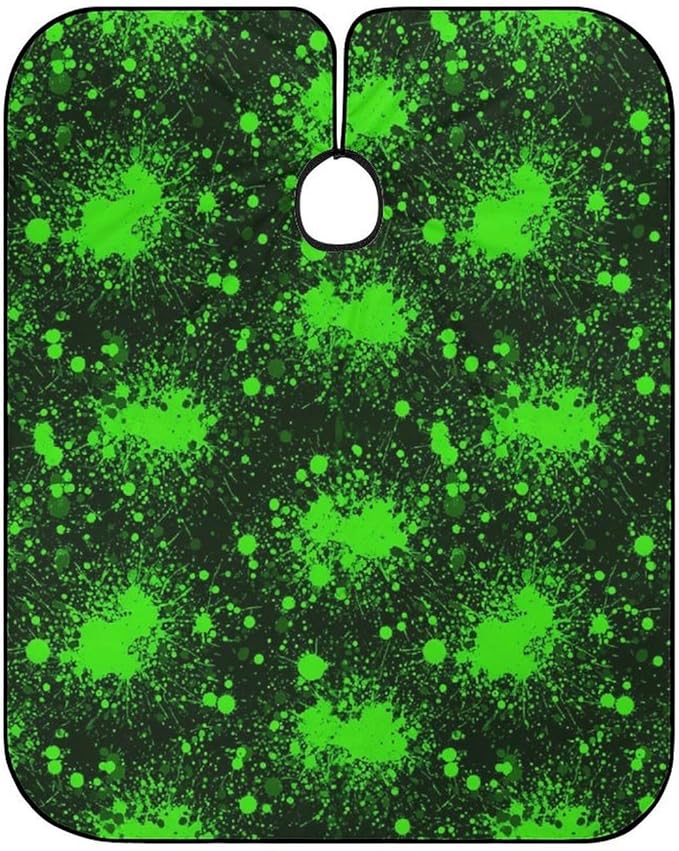 Women Green Paint Splatter Black Haircut Barber Cape Cover, Extra Large Hairdressing Apron for Home Stylists, Easy Clean