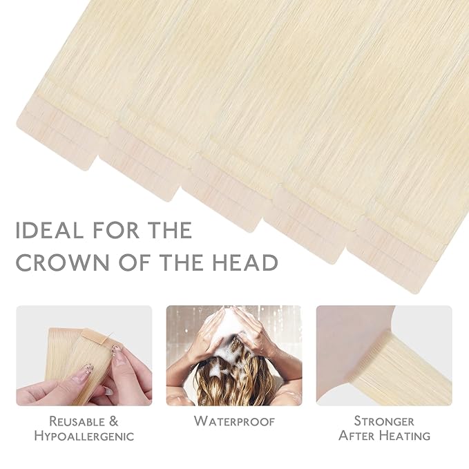 WENNALIFE Invisi Edge & Classic Tape in Hair Extensions Human Hair, 14 Inch 50g 20pcs(10pcs Invisi Edge & 10pcs Classic) Platinum Blonde Invisible Luxury Remy Hair Natural Seamless Injected Tape Ins