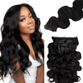 Lashey Seamless Clip in Hair Extensions Human Hair 130g 9pcs 14 Inch Body Wave #1 Jet Black Clip in Hair Extension for Women Natural Hair Extensions
